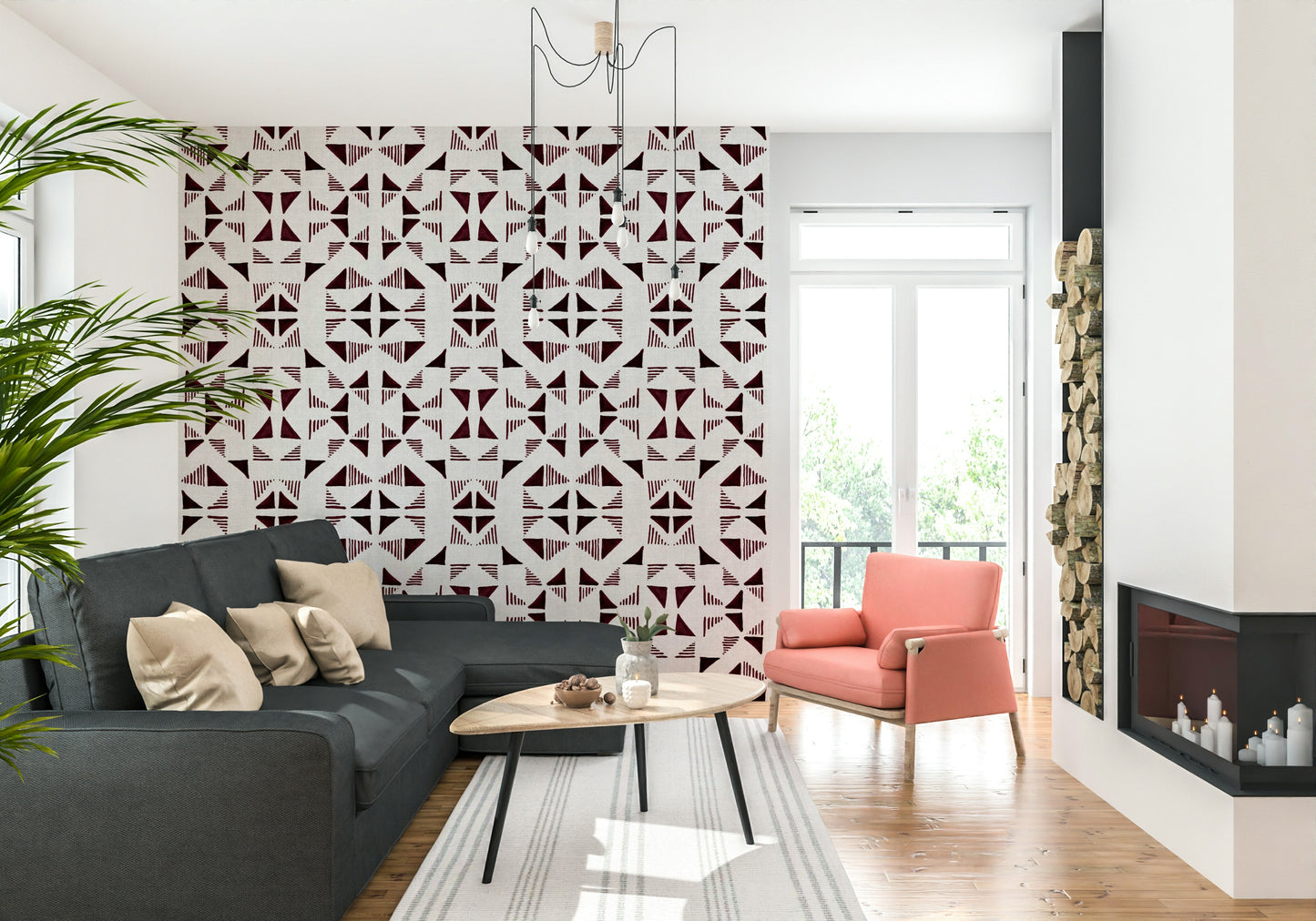 Triangles Composition Burgundy Wallpaper⁠