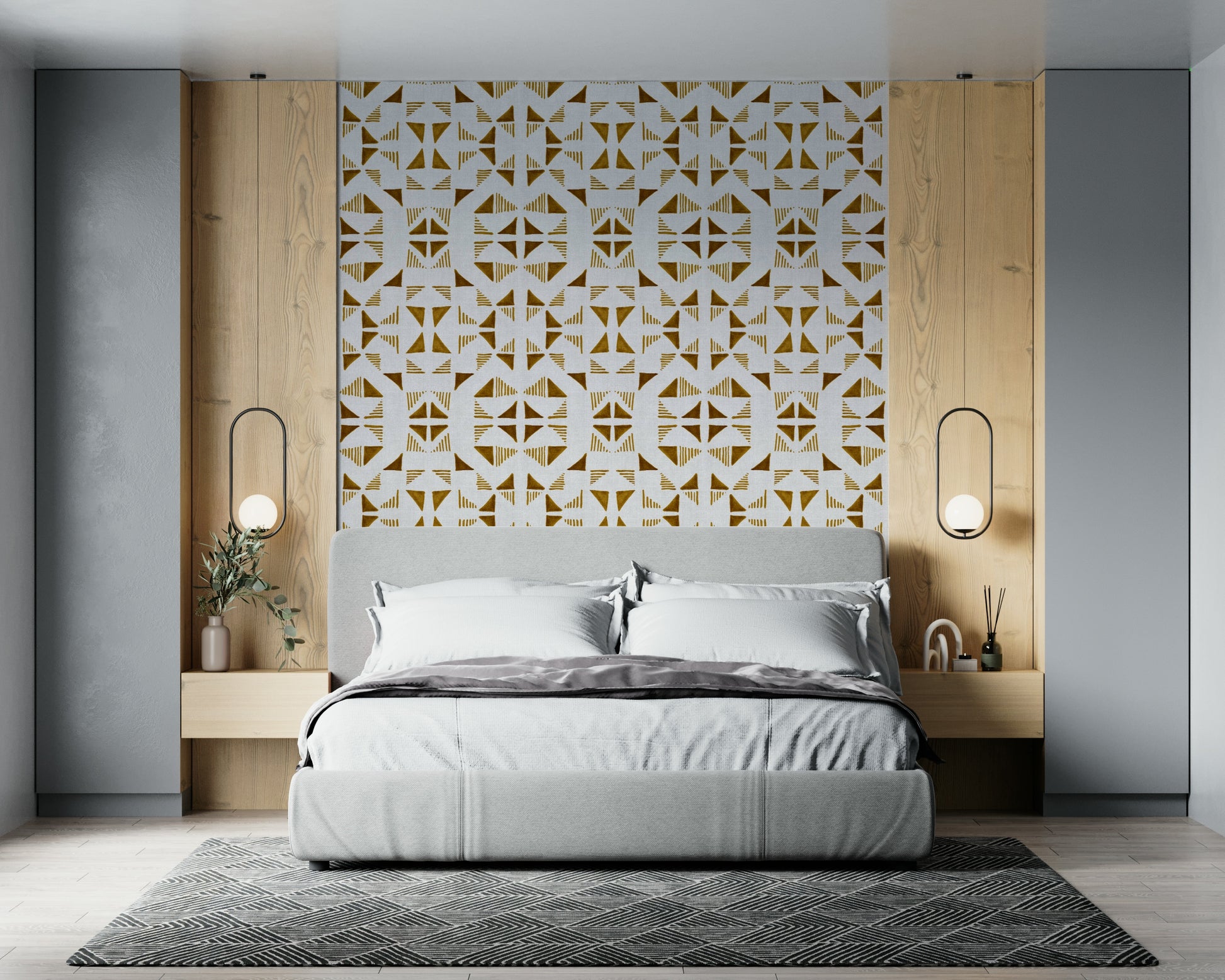 Triangles Composition Golden Wallpaper — sophisticated blend of gold and warm neutral triangles.