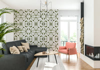 Triangles Composition Light Olive Wallpaper — soothing palette of green and beige triangles.