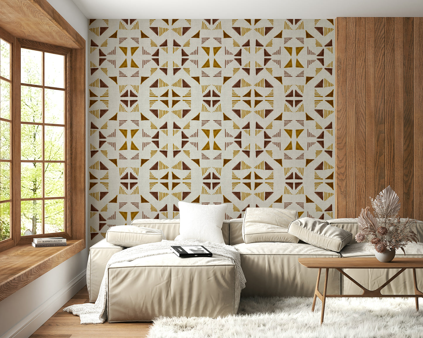 Triangles Composition Warm Wallpaper with balanced geometric shapes and inviting earthy hues.
