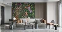 Decorative mural featuring vibrant Strelitzia blooms and tropical greenery.
