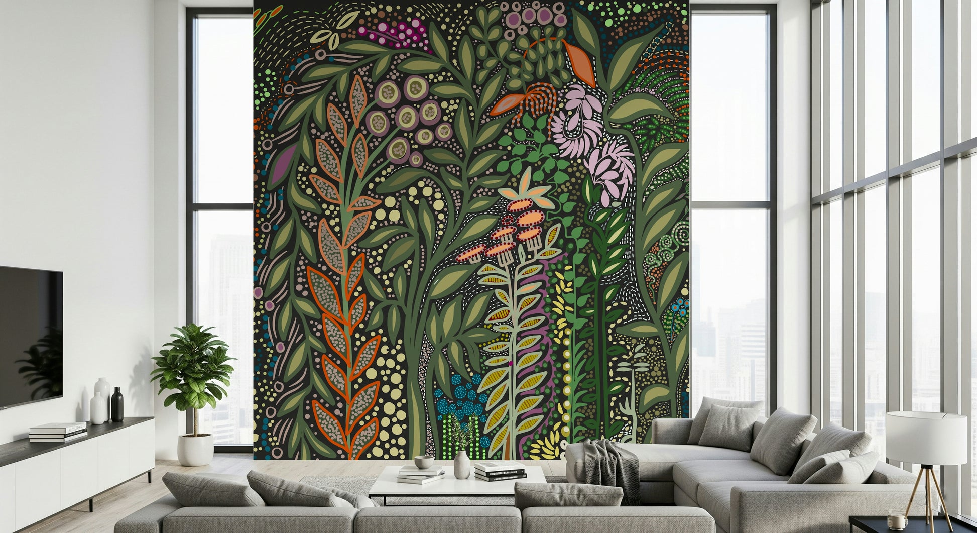 Enchanted Foliage – Strelitzia Garden Wall Mural — colorful tropical plants for a lively interior.