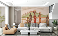 Artistic wall mural showcasing African heritage, harvest, and vibrant traditional clothing.
