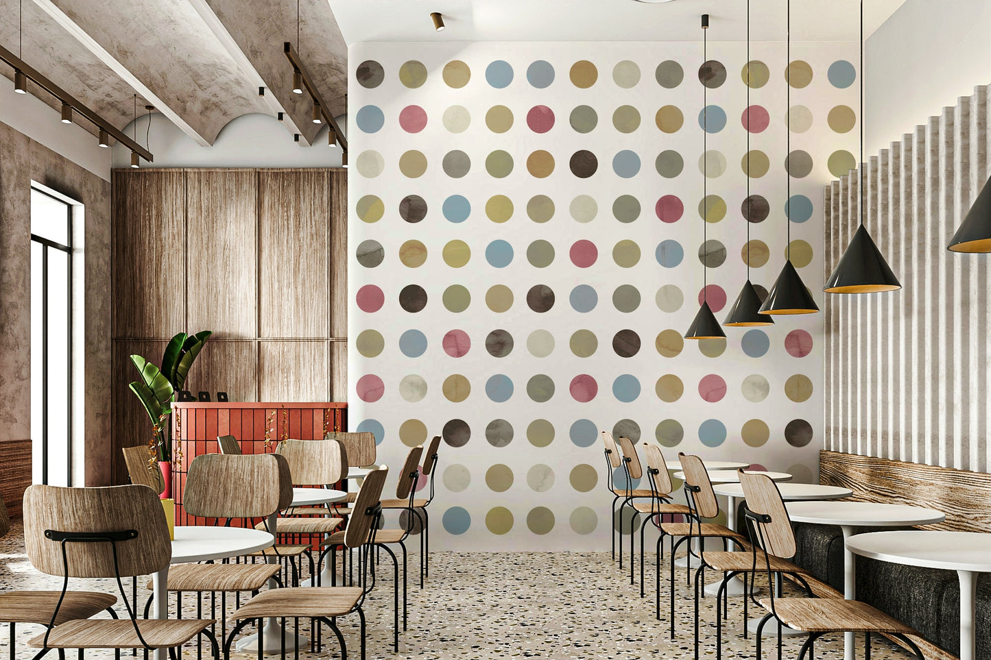 Decorative mural featuring delicate pastel dots in calming winter shades.