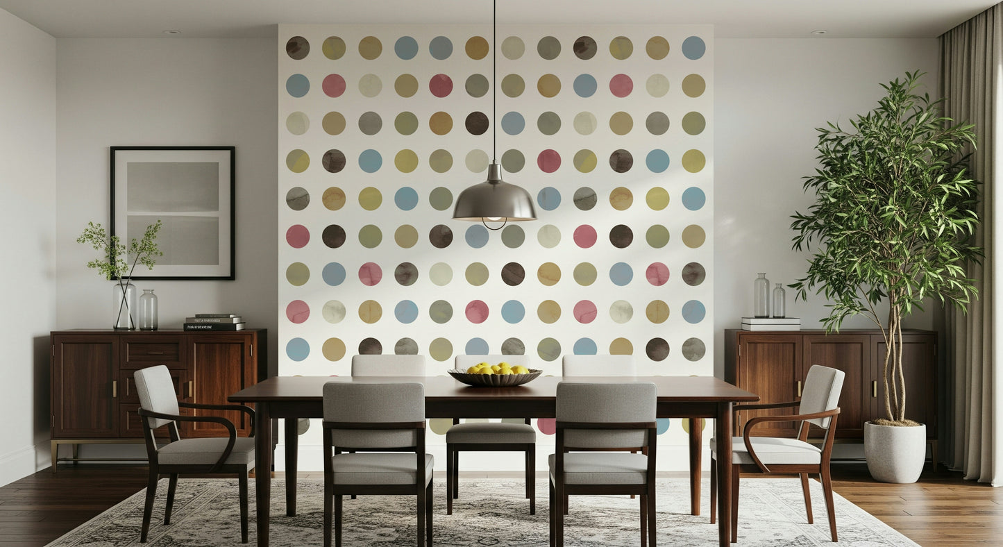 Winter Pastel Dot Delight Wall Mural featuring soft pastel dots in winter-inspired colors.