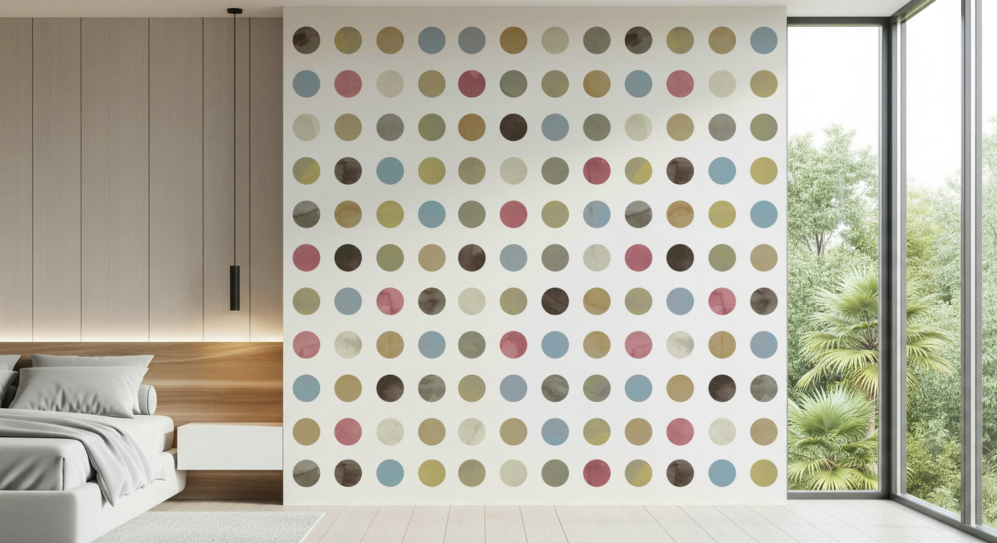 Winter Pastel Dot Delight Wallpaper — abstract dot design in soft blues, pinks, and creams.