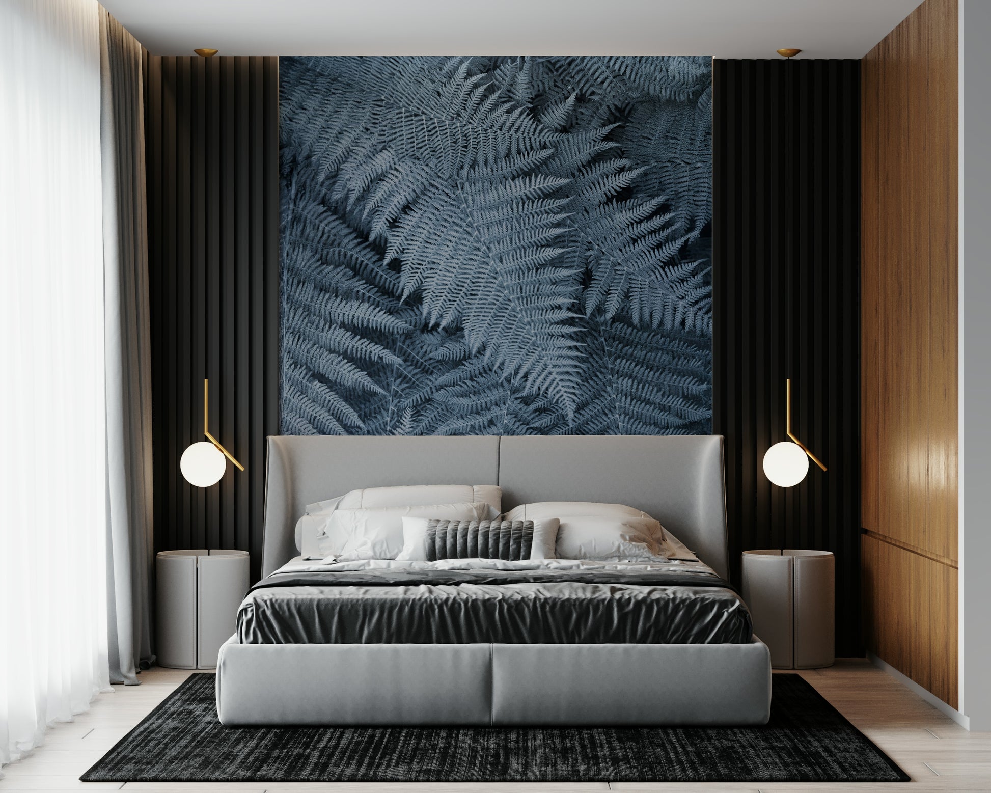 Frosted Fern Delight Wall Mural featuring delicate ferns with frosty white accents on a soft background.