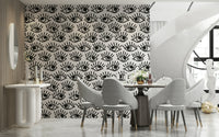 Modern wallpaper with striking black-and-white eye patterns for contemporary spaces.