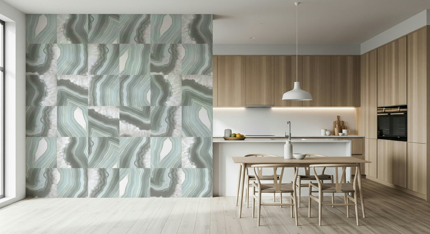 Mint Marble Agate Serenity Wall Mural — calming marble textures with gentle mint and white veins.