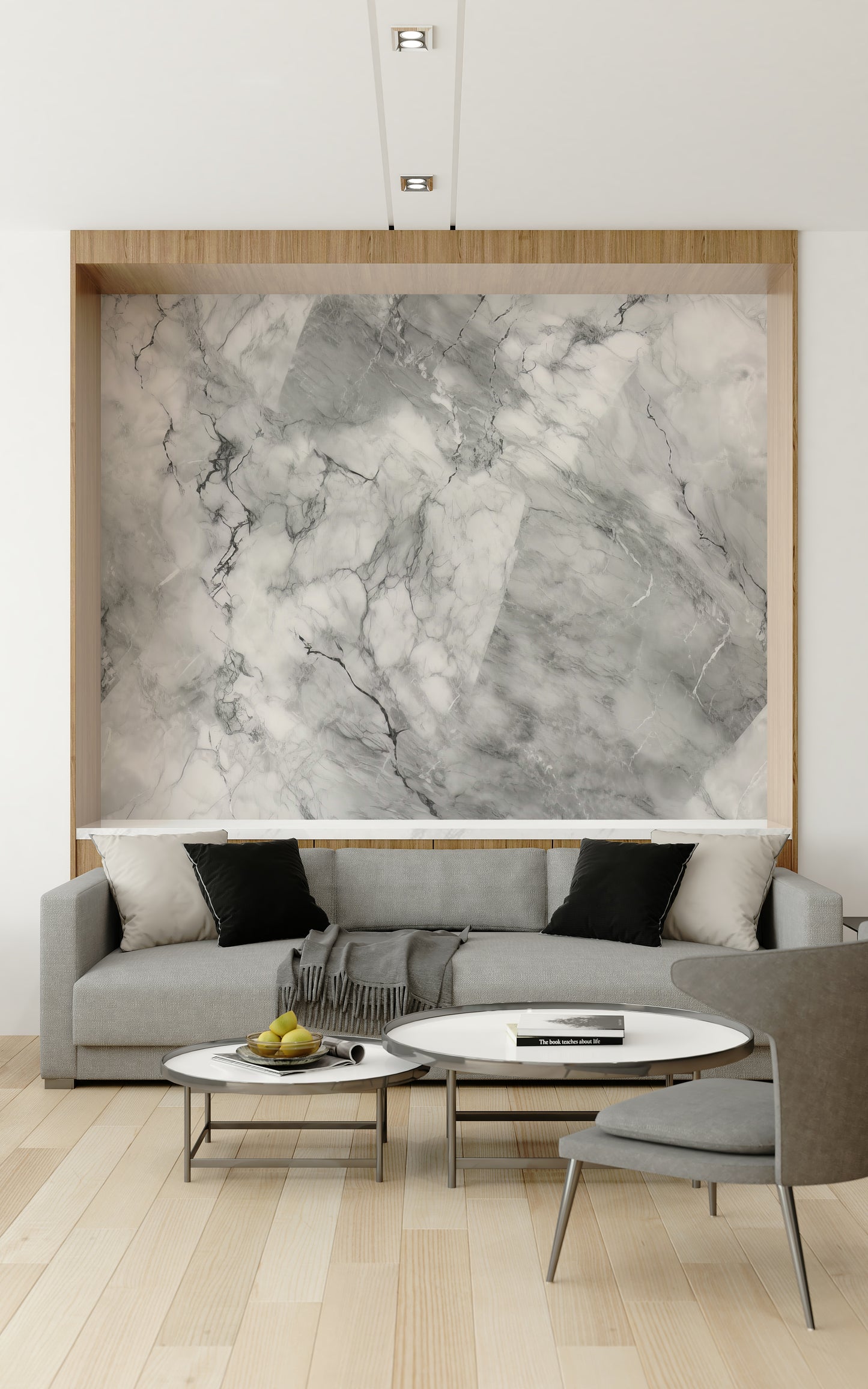 Decorative wall mural showcasing realistic gray marble patterns for a sophisticated interior.
