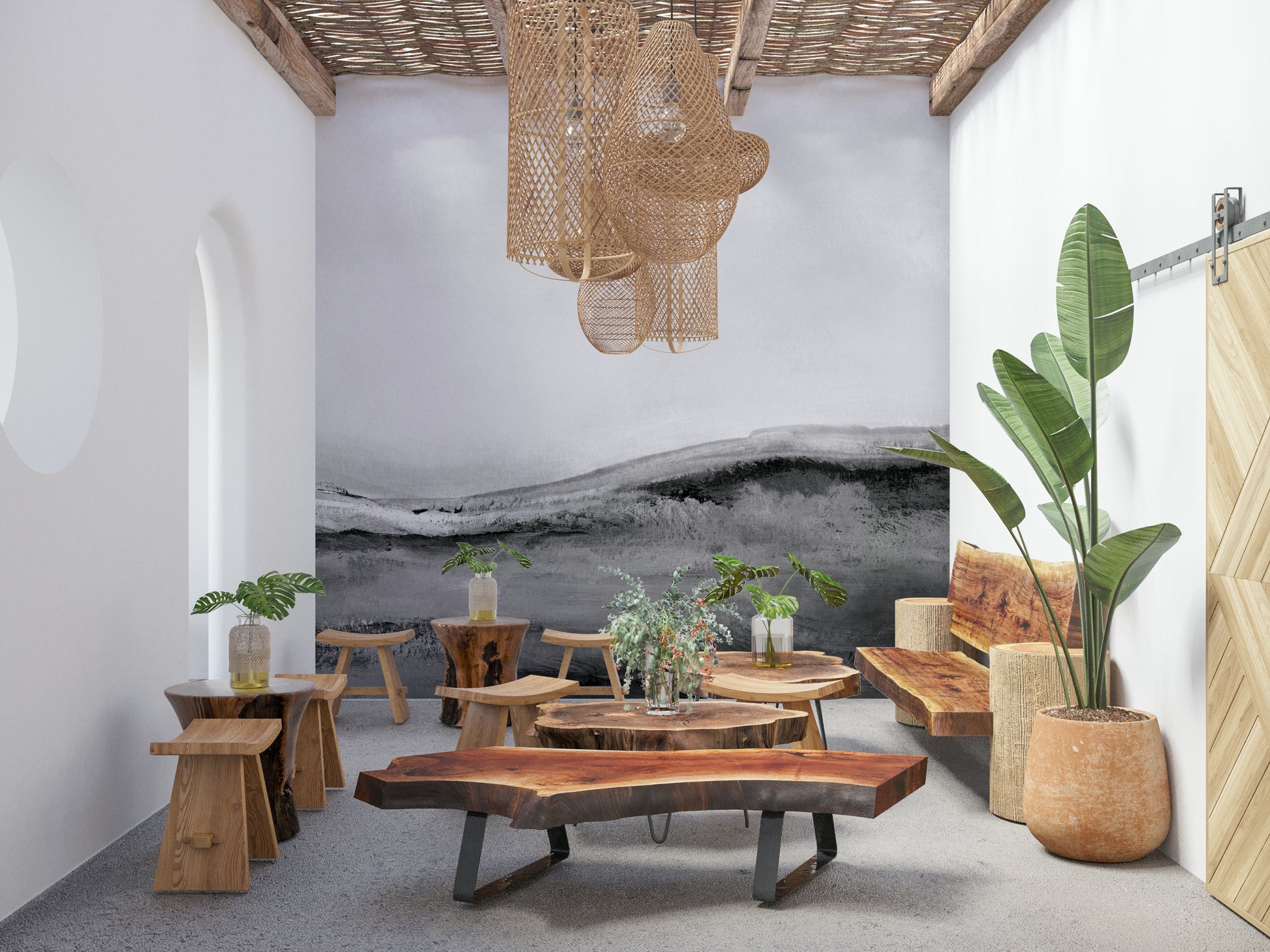 Monochrome Vista Wall Mural — minimalist black-and-white scenery for modern interiors.