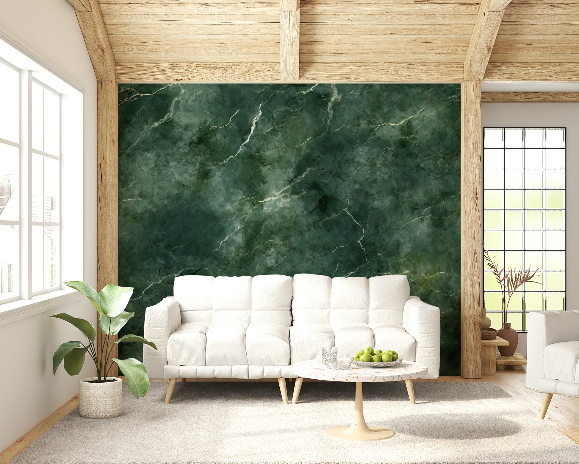 Decorative wall mural showcasing elegant emerald marble patterns with natural swirls.