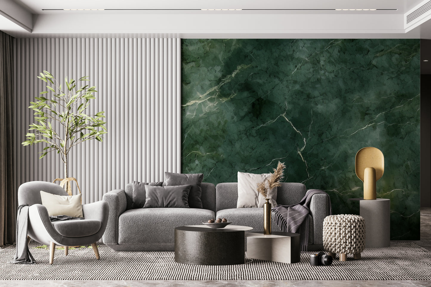 Wall mural with emerald green marble swirls creating a sophisticated, dynamic look.