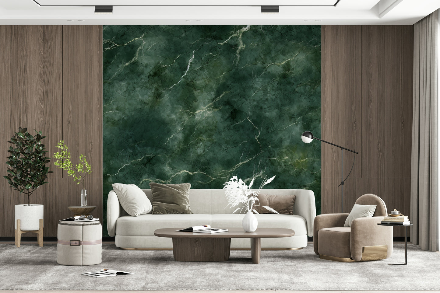 Decorative mural featuring intricate emerald marble patterns with natural flowing swirls.