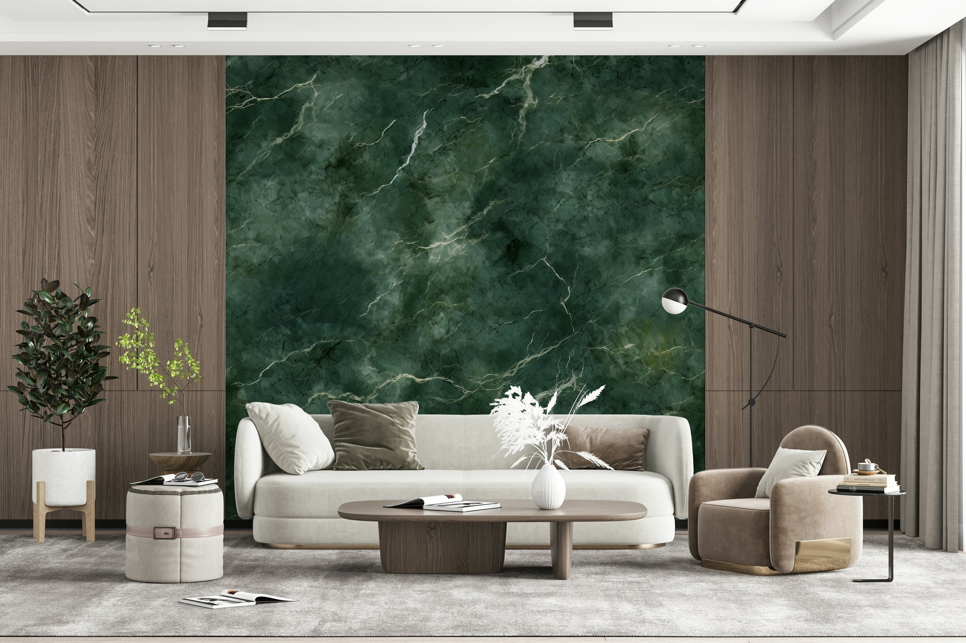 Decorative mural featuring intricate emerald marble patterns with natural flowing swirls.