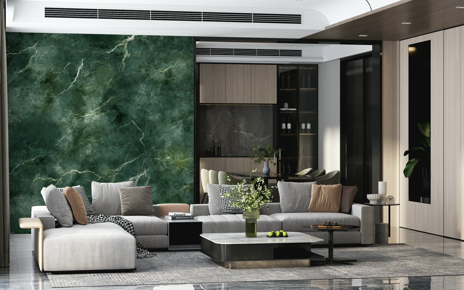 Emerald Marble Swirl Wall Mural featuring swirling green marble textures with rich emerald tones.