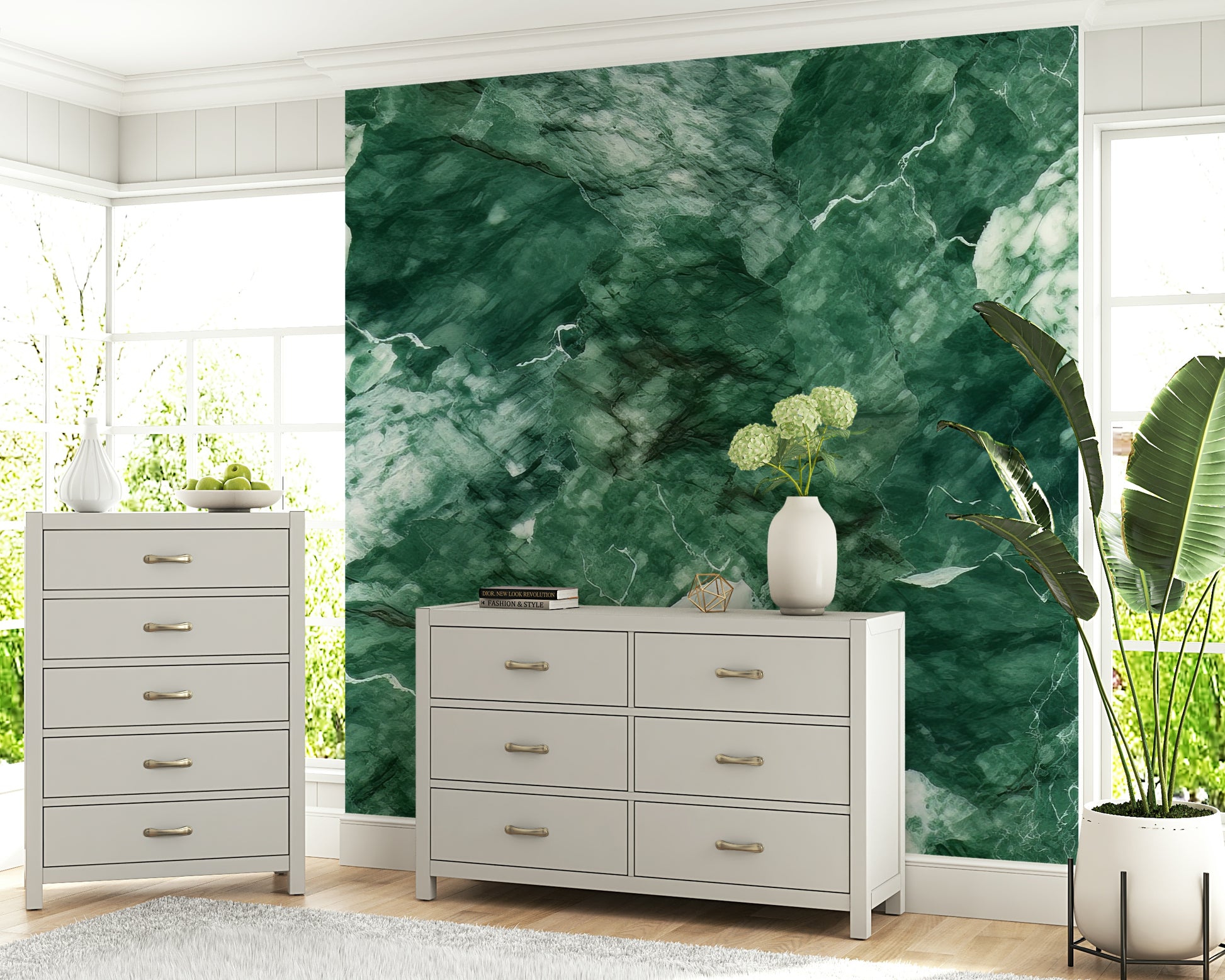 Emerald Stone Wall Mural — bold green stone textures adding depth and sophistication to interiors.