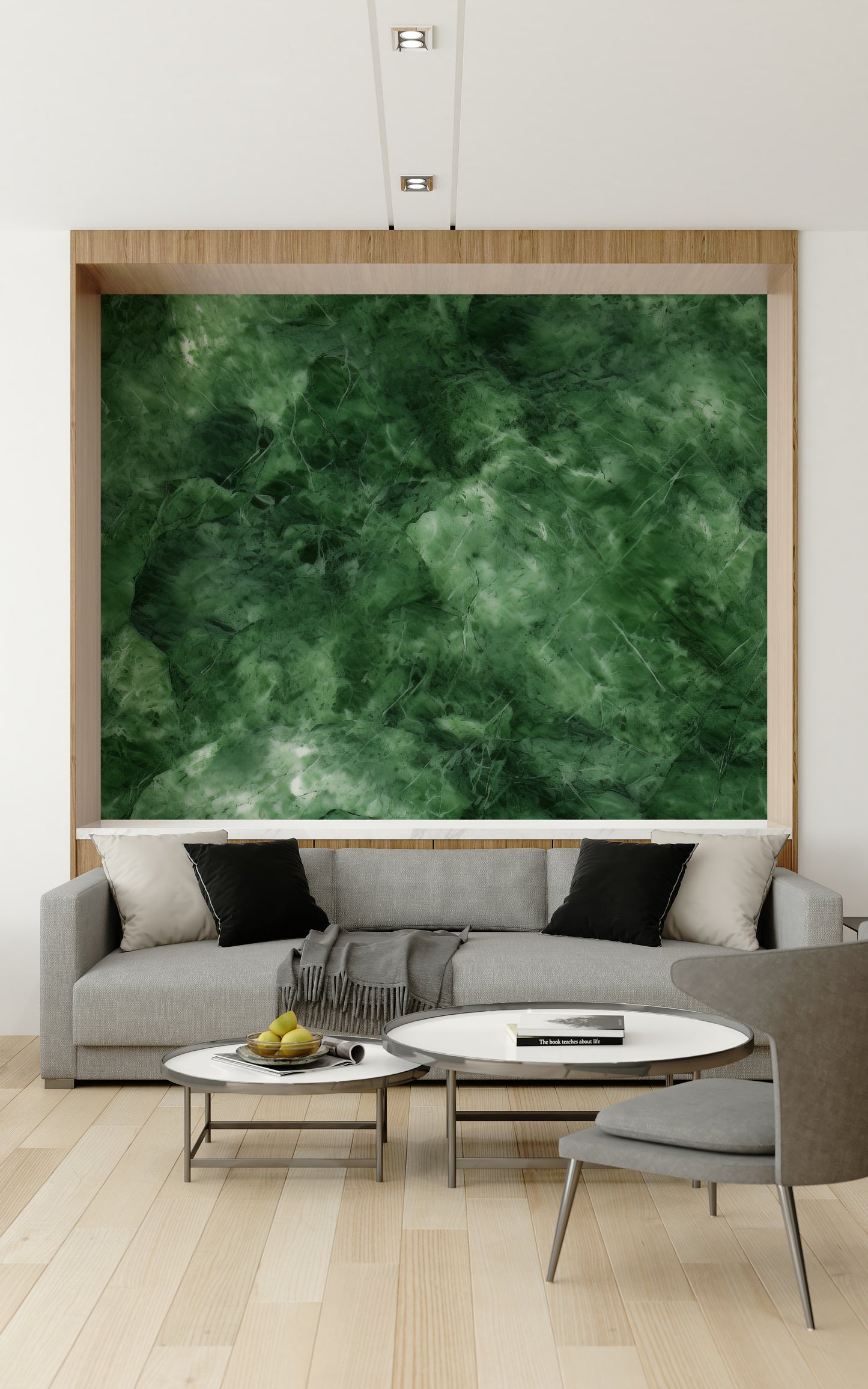 Emerald-inspired wallpaper with realistic marble veins for elegant interior walls.