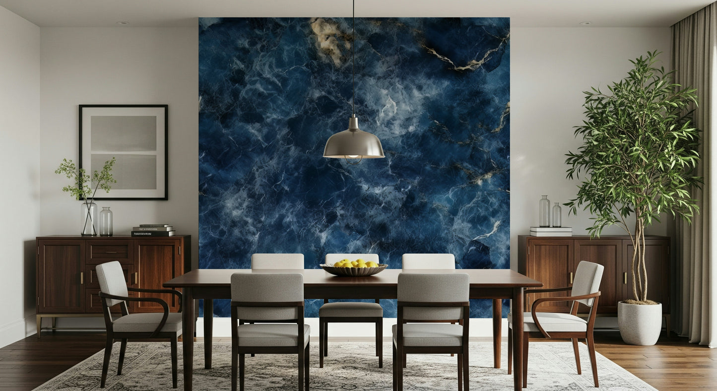 Decorative wall mural showcasing rich azure shades with fluid, abstract textures.