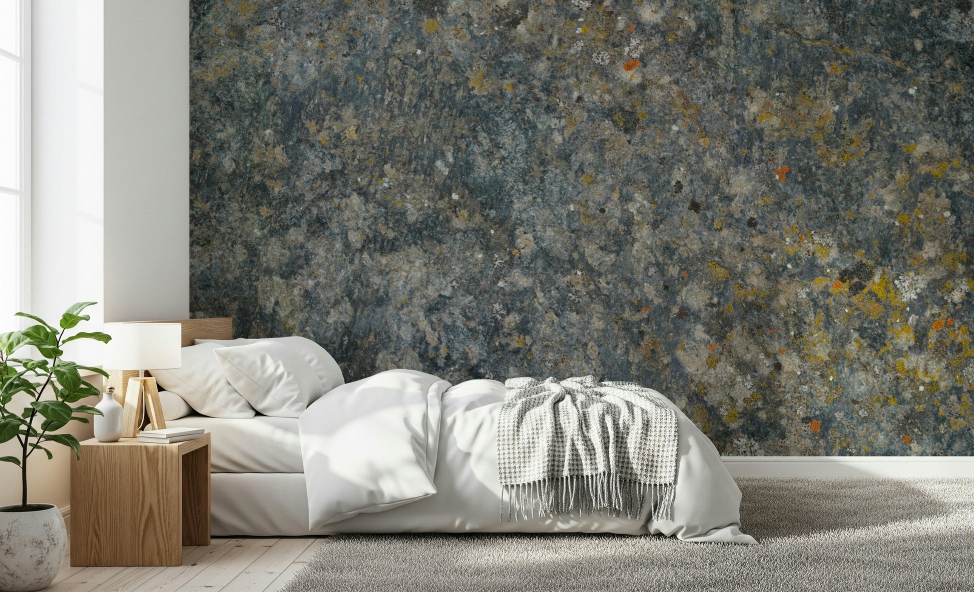 Stone-inspired wallpaper with worn, vintage textures for an authentic aged look.