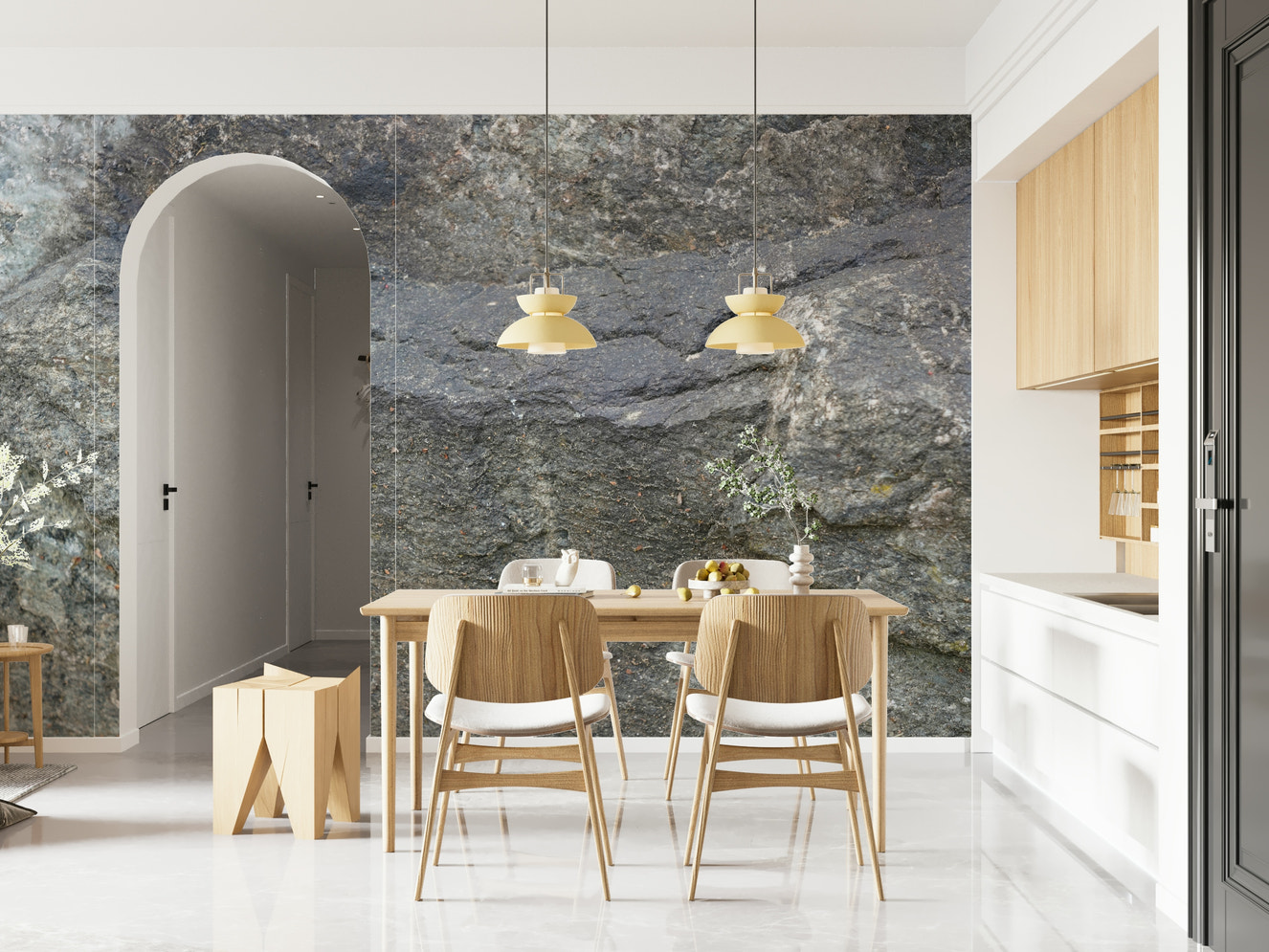 Decorative wall mural showcasing natural granite textures for a sleek, modern look.