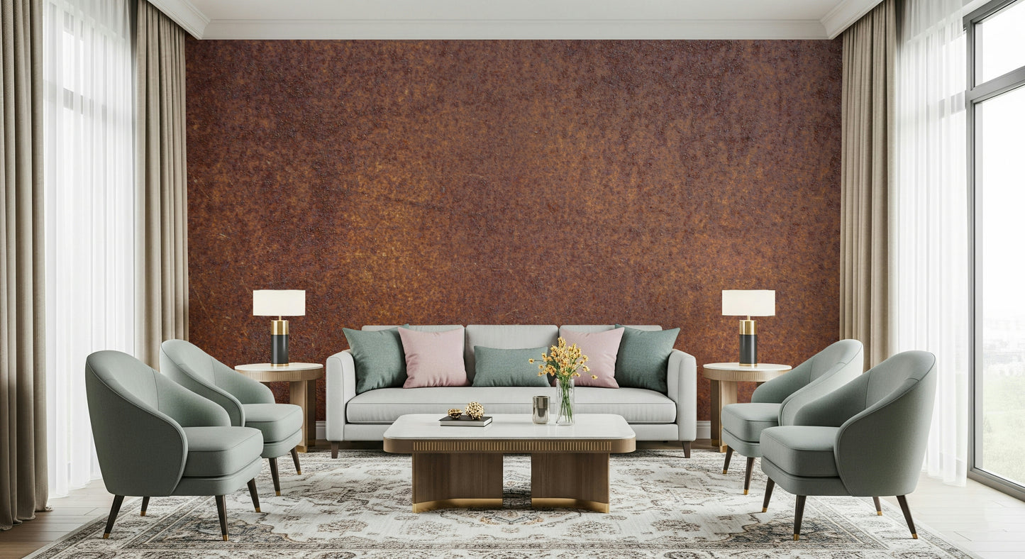 Rust-inspired wallpaper highlighting aged and oxidized metal textures in warm earthy colors.