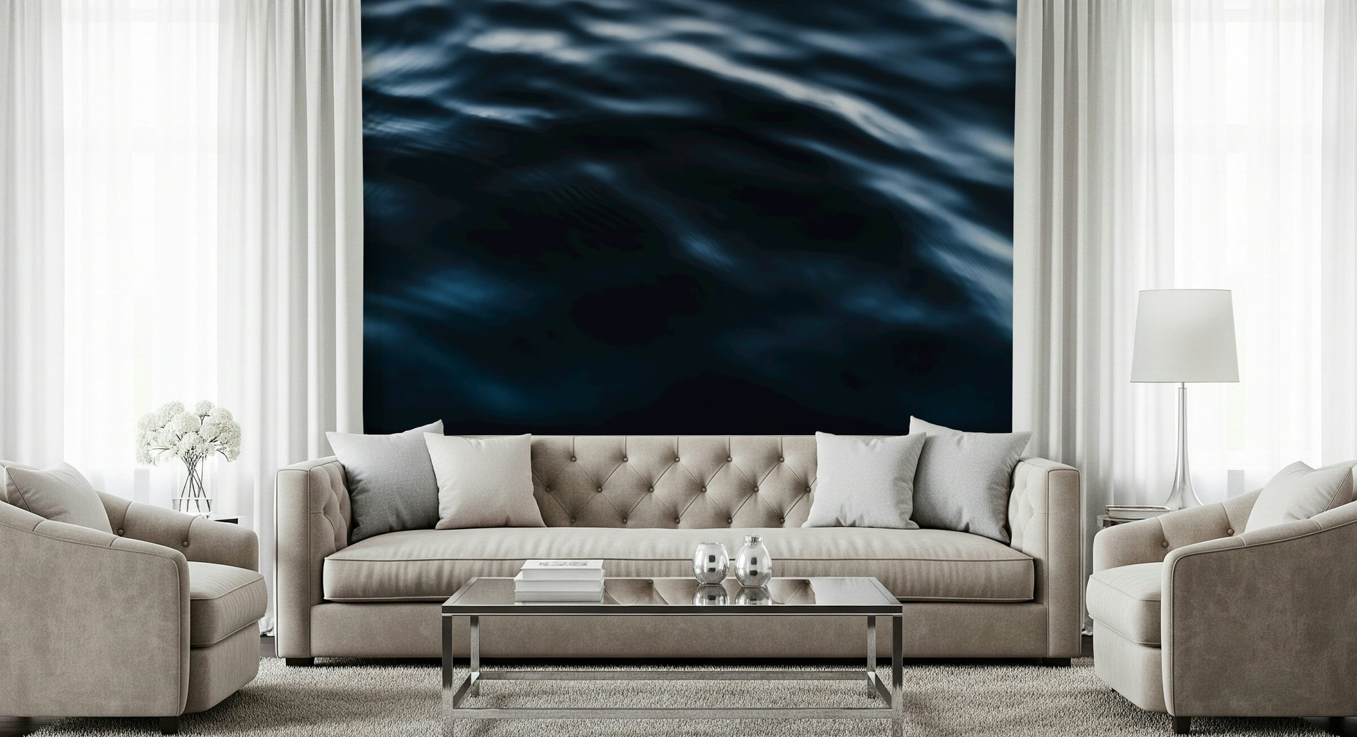 Deep Blue Waves Wall Mural — immersive deep-sea wave patterns for modern interiors.