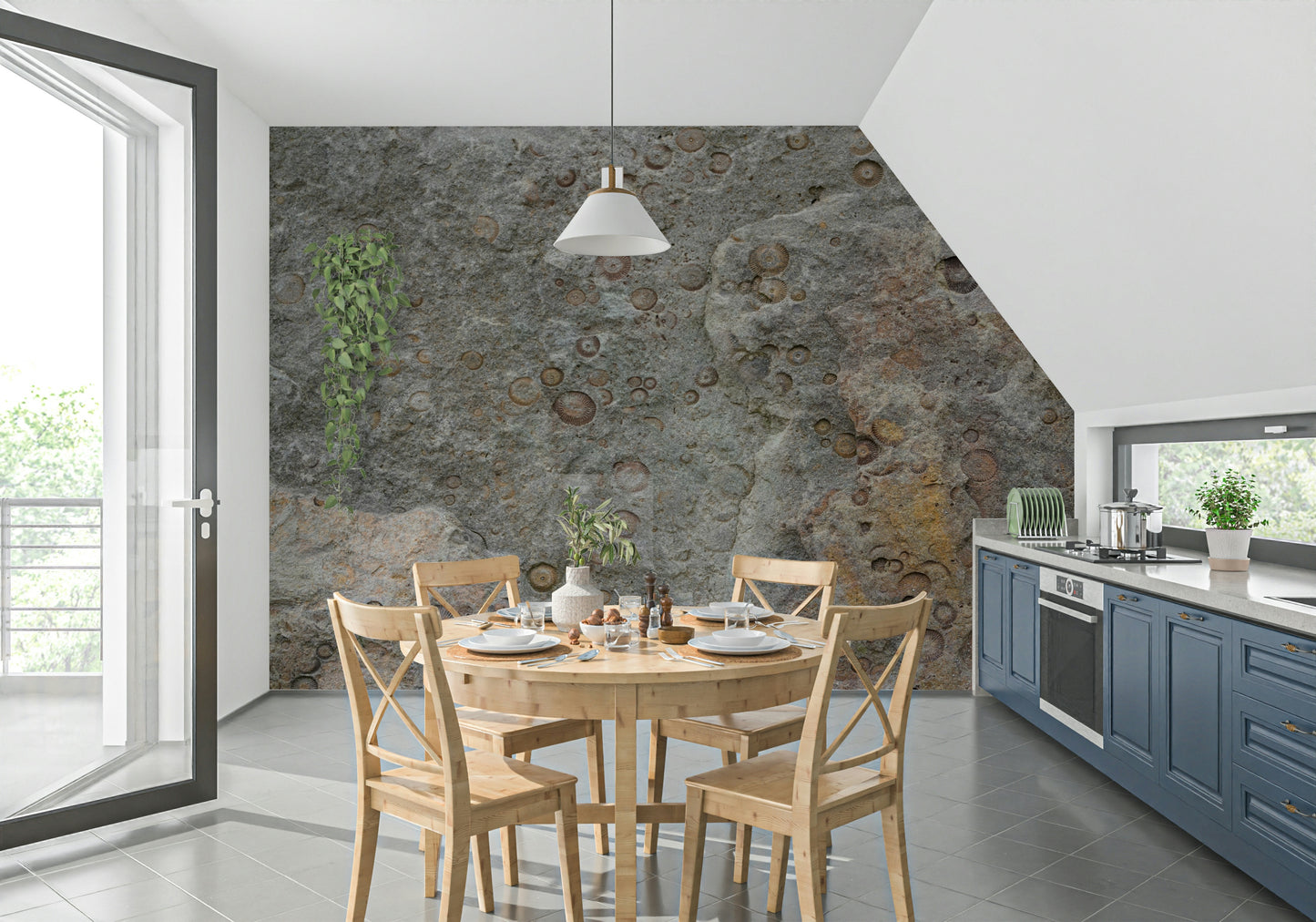 Fossil-inspired stone wallpaper highlighting ancient rock textures and natural patterns.