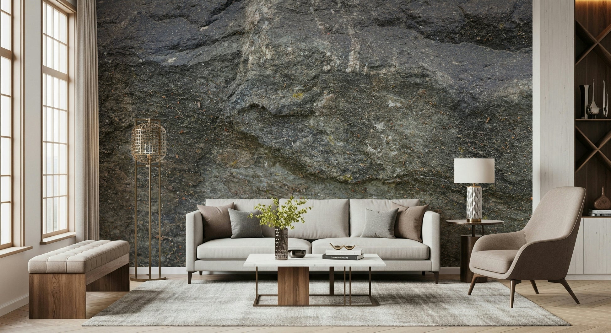 Rustic and realistic wall mural depicting aged stone surfaces with natural textures.
