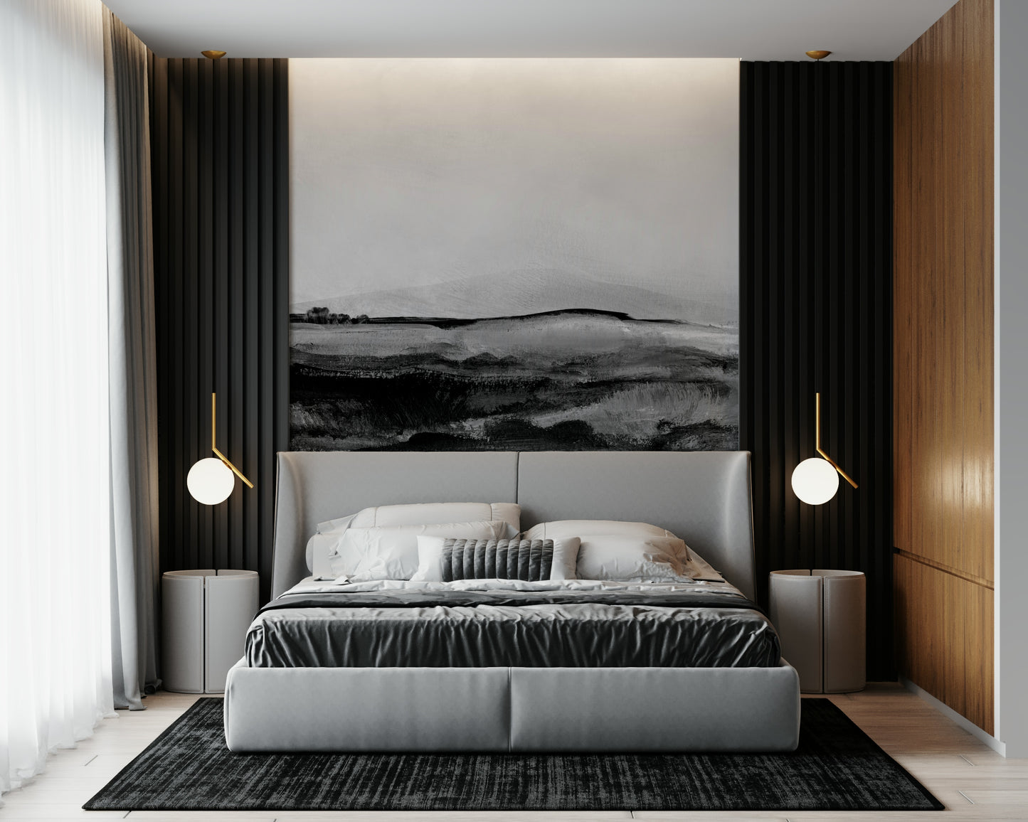 Fresque murale collines en niveaux de gris -2492353