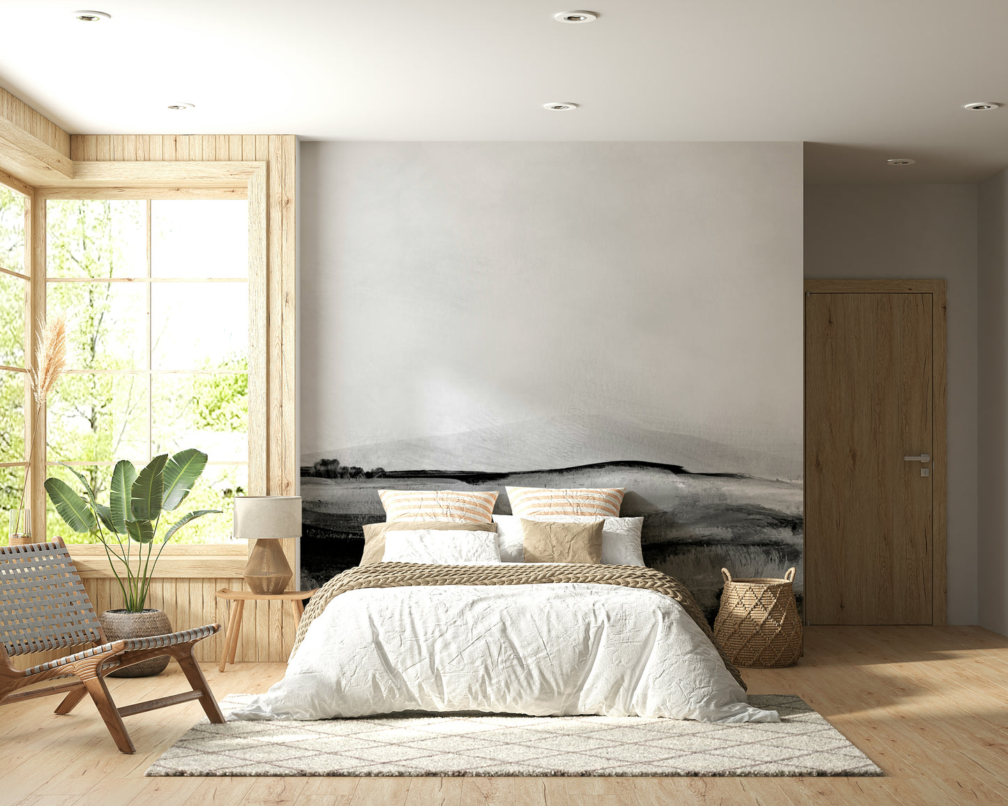 Fresque murale collines en niveaux de gris -2492353