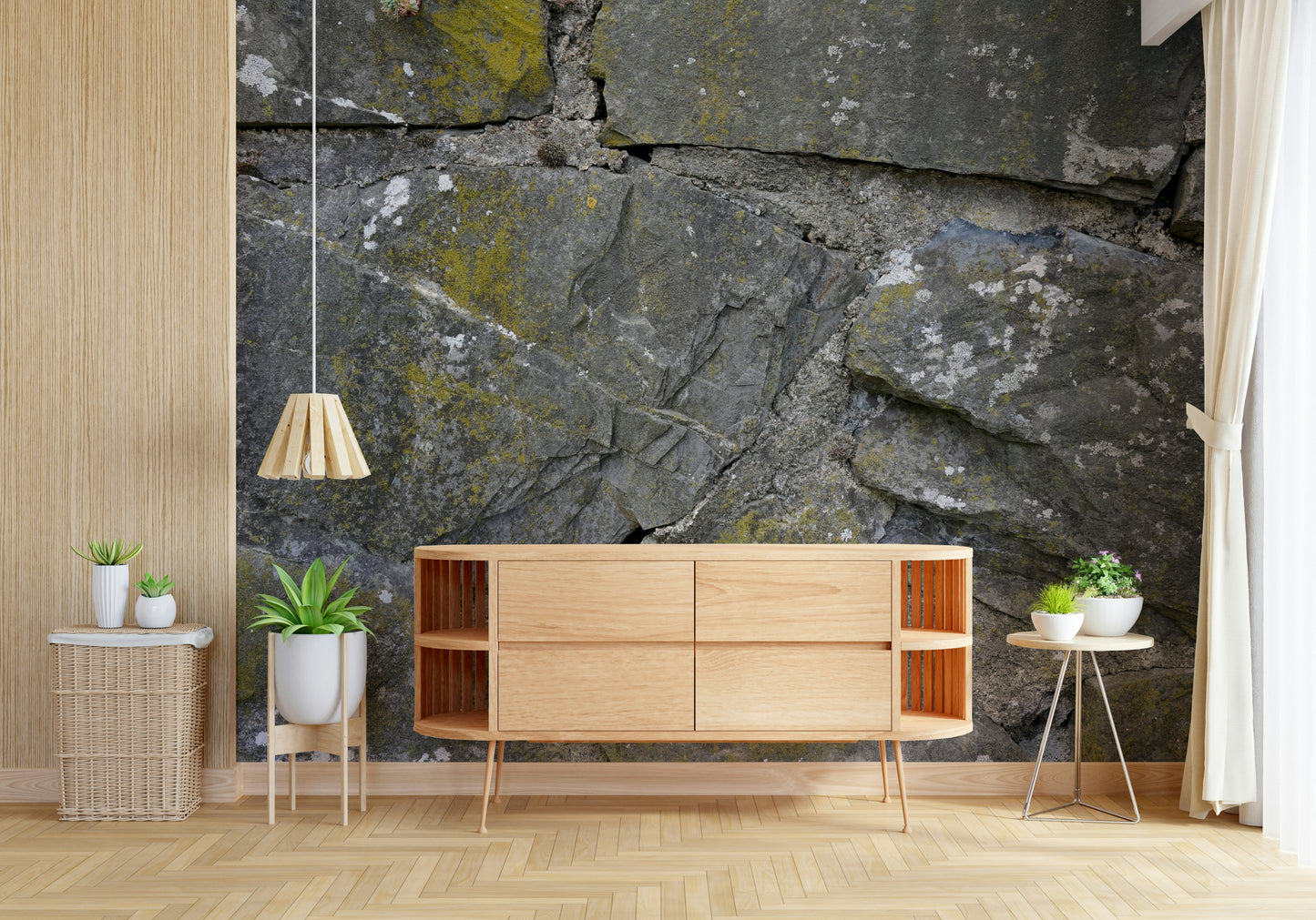 Wall mural featuring natural stone cracks and subtle color variations for realistic, tactile effect.