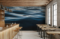 Decorative wall mural combining dark and light blue tones to evoke calm and relaxation.
