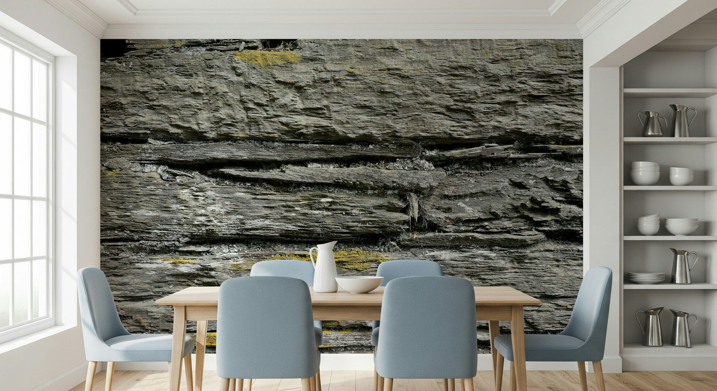 Decorative stone wallpaper mural combining layered textures and warm neutral tones for cozy interiors.