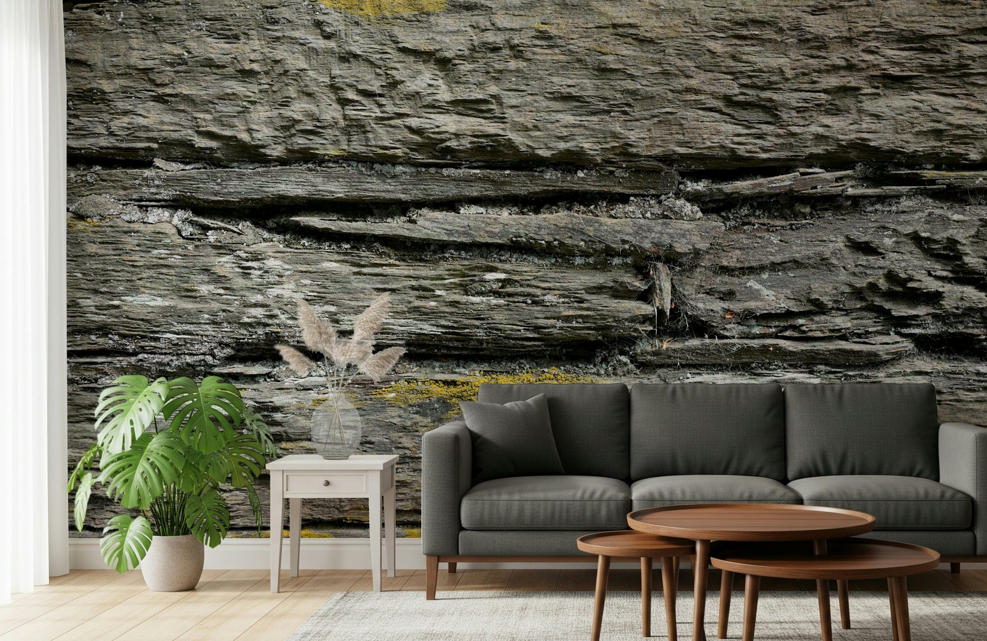 Wall mural featuring earthy stone layers with natural imperfections for authentic rustic appeal.