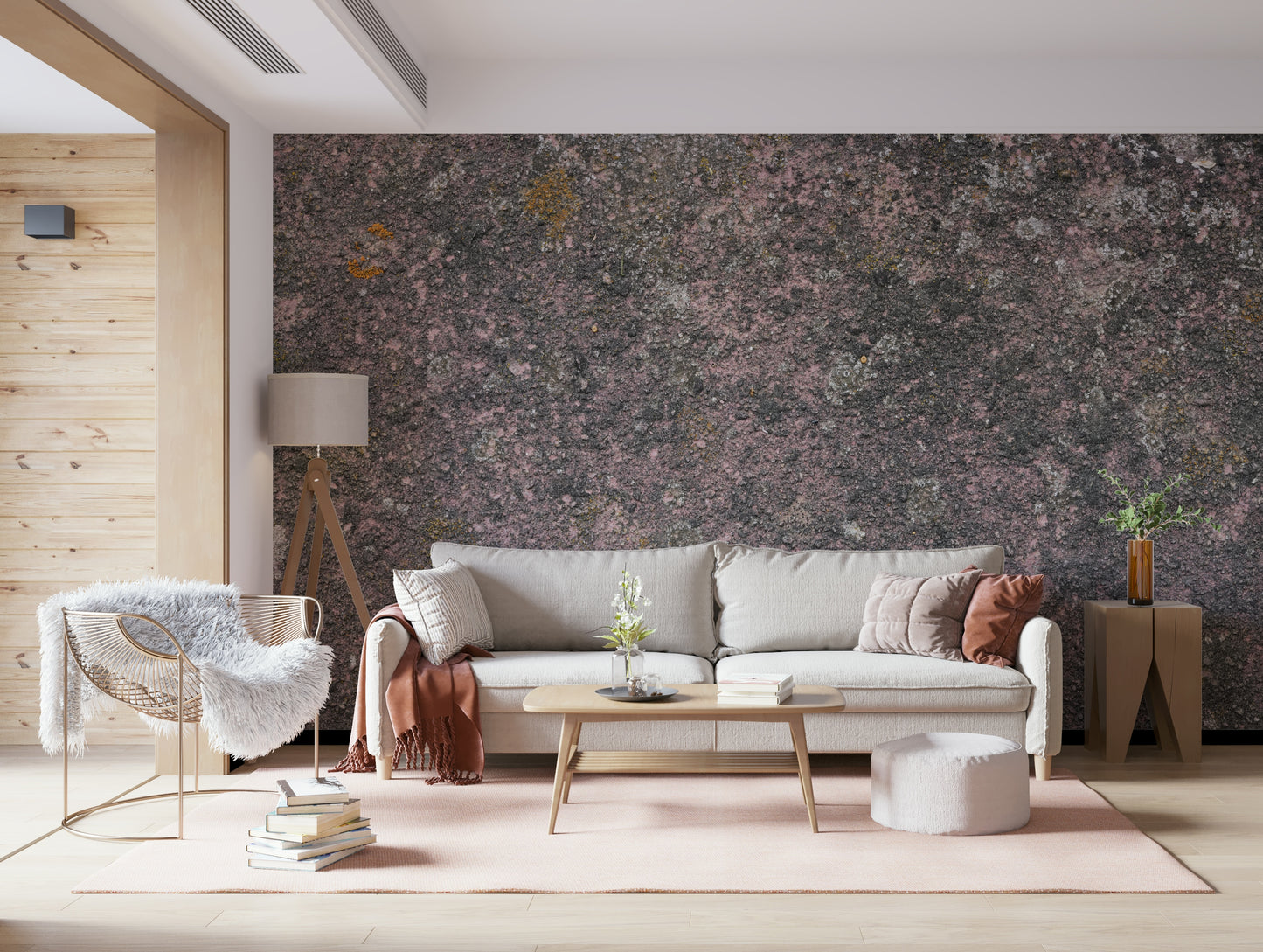 Decorative wallpaper mural blending aged, natural earth tones for a rustic and timeless interior aesthetic.