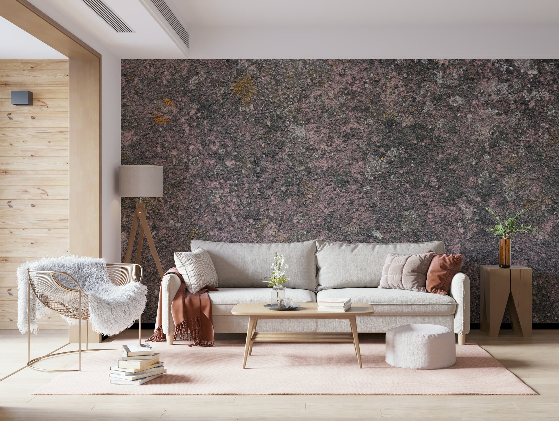 Decorative wallpaper mural blending aged, natural earth tones for a rustic and timeless interior aesthetic.