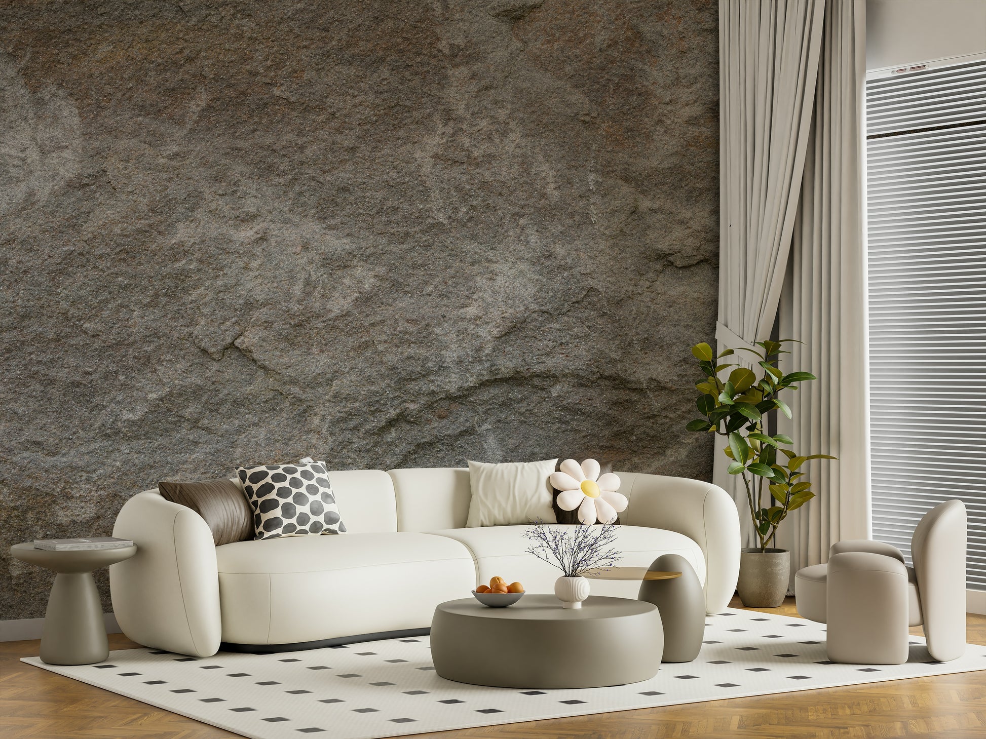 Stone Whispers Wall Mural with natural textures and muted tones creating a serene, timeless ambiance.