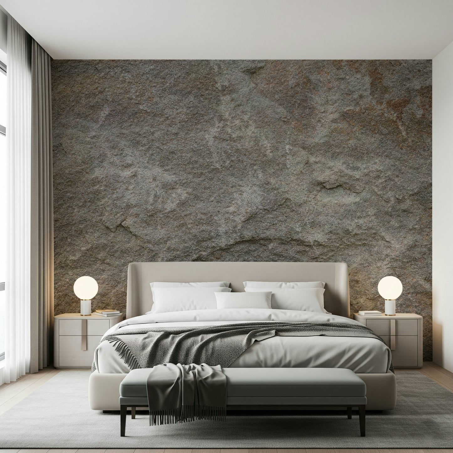 Wall mural featuring layered stone textures in soft earthy tones for peaceful, nature-inspired interiors.
