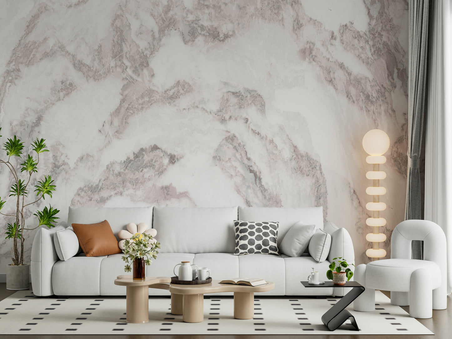 Decorative marble wallpaper mural combining rose quartz tones and subtle texture for sophisticated interiors.