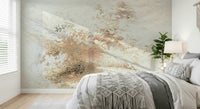 Textured wall mural with painterly, ethereal patterns creating a calm and elegant accent wall.