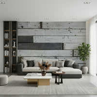 Distressed Wood Panel Wall Mural creating a warm, textured, and inviting backdrop for any room.