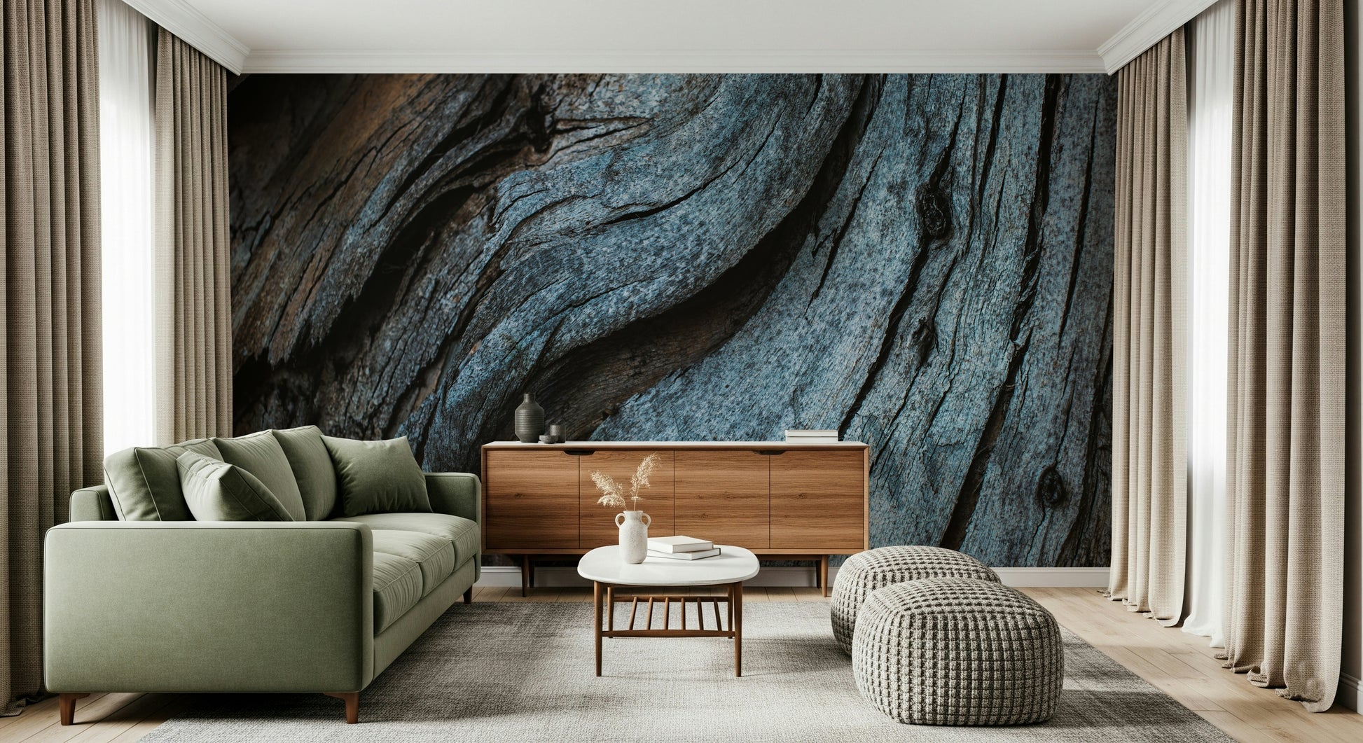 Wall mural showcasing distressed blue wooden planks for rustic, coastal, or cottage-inspired décor.