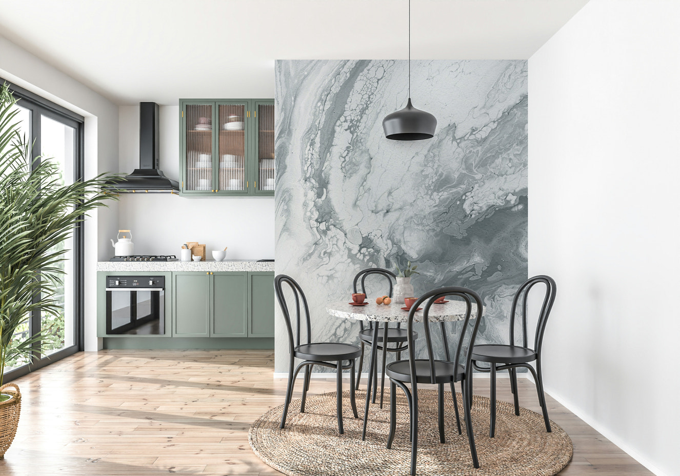 Silver Swirls Wall Mural featuring elegant metallic swirl patterns for modern and sophisticated interiors.