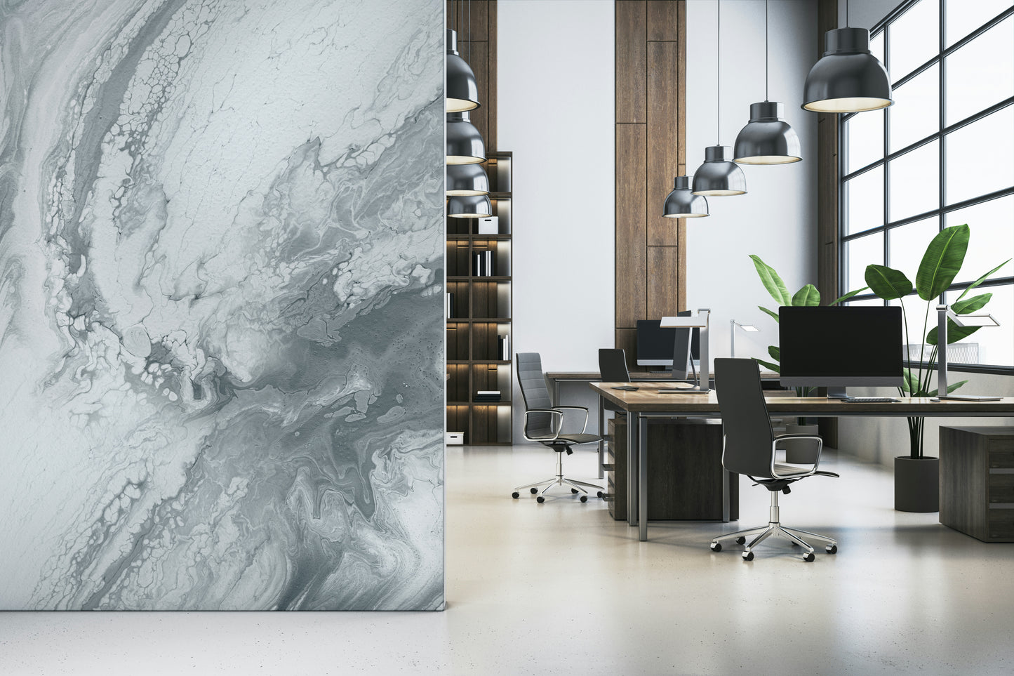 Metallic silver swirls wall mural for chic, modern, or glam-inspired interior design.