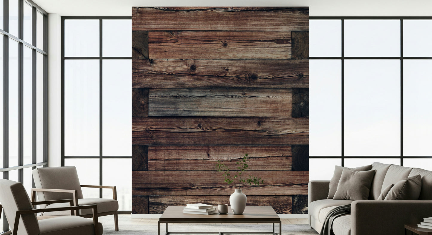 Rustic wall mural combining natural timber textures and subtle color variations for timeless décor.