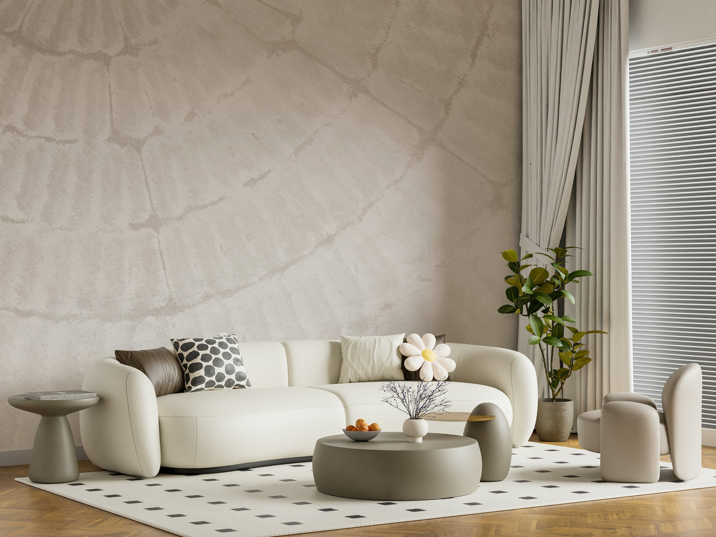 Oyster Shell Echo Wall Mural blending neutral shell textures with subtle shading for a calming, timeless look.