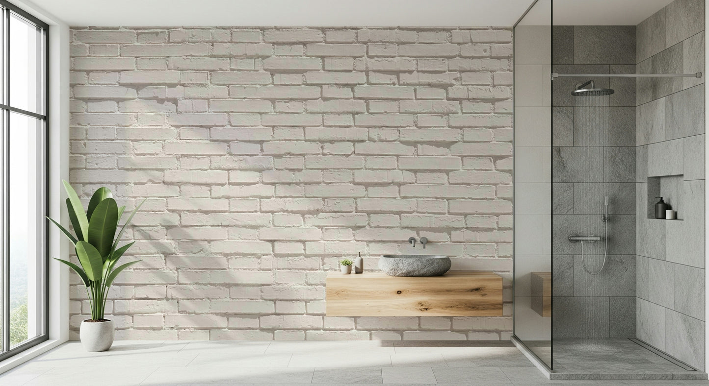 Urban White Brick wallpaper mural with realistic brick patterns for loft-style or contemporary spaces.