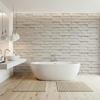 Textured white brick wall mural adding brightness, depth, and architectural interest to interiors.