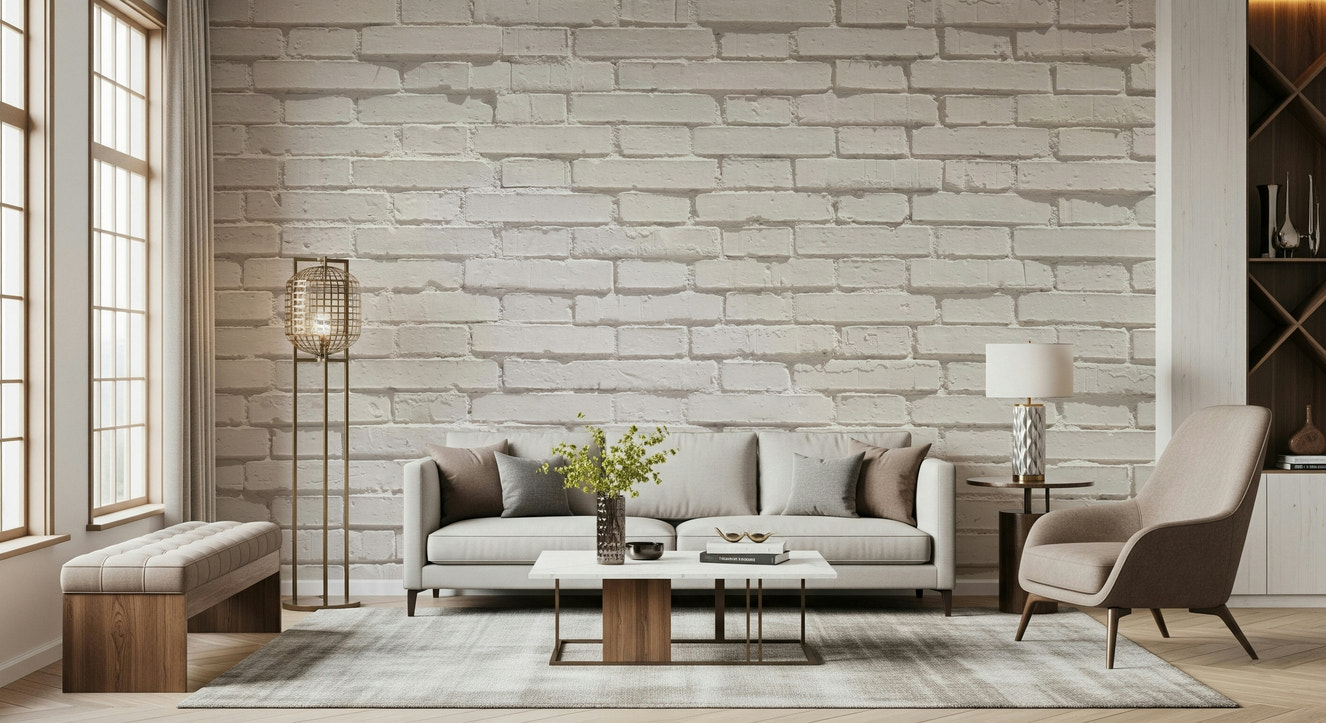 Urban White Brick Wall Mural featuring clean white brick textures for modern, loft, or industrial-style interiors.